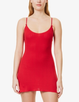 COU COU INTIMATES WOMENS CHERRY RED SLIM-FIT ORGANIC-COTTON PYJAMA SLIP XL 
