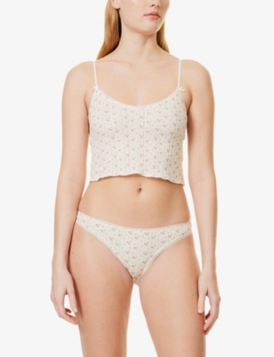 COU COU INTIMATES WOMENS ENGLISH ROSE HIGH-RISE POINTELLE-PATTERN COTTON BRIEFS 