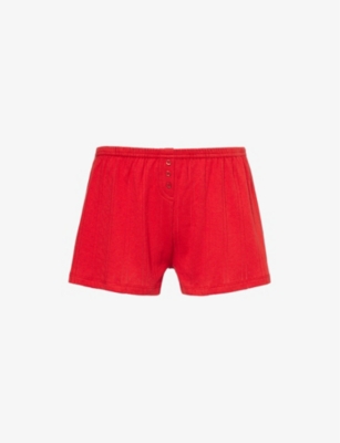 Cou Cou Intimates Womens Cherry Red Pointelle-pattern Mid-rise Organic-cotton Shorts