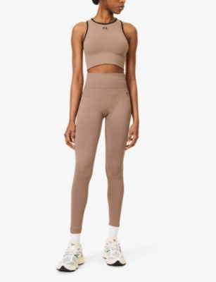 P.E NATION WOMENS FOSSIL RESTORE SEAMLESS STRETCH-WOVEN CROP TOP 