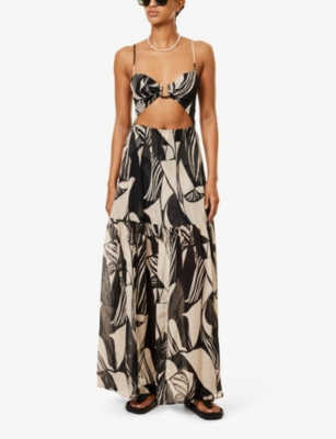 Away That Day Womens Casablanca Abstract Crinkle-effect Woven Dress Desert Noir Print In Desert Noir Print
