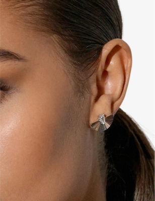Carat London Womens Celene Fan White-gold Plated Sterling-silver And Cubic Zirconia Stud Earrings In Silver