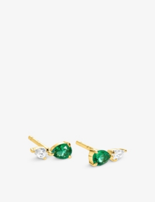 Zeta 18ct yellow-gold plated sterling-silver stud and cubic zirconia stud earrings