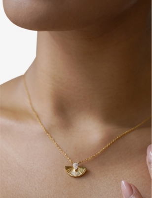 CARAT LONDON: Celene Fan 18ct yellow gold-plated vermeil sterling-silver and cubic zirconia