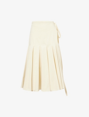 ANOTHER TOMORROW: Panel Wrap Cotton-Blend Midi Skirt