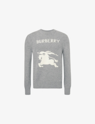 BURBERRY: Logo-embroidered crew-neck wool and cashmere-blend jumper