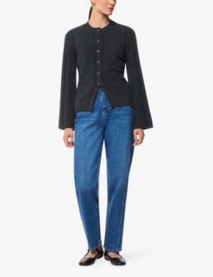 Whistles Womens Wide-sleeved Cotton-blend Cardigan Black In Black