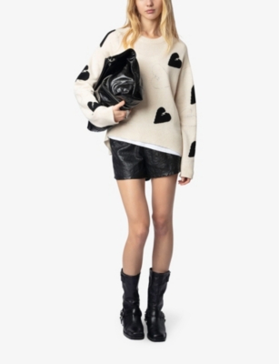 Zadig & Voltaire Markus Embellished Heart Cashmere Sweater In Ecru