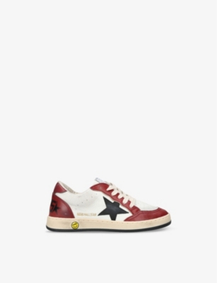 GOLDEN GOOSE WHITE/RED KIDS' BALLSTAR LOGO-PRINT LEATHER LOW-TOP TRAINE