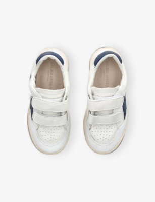 GOLDEN GOOSE KIDS' BALLSTAR LOGO-PRINT LEATHER LOW-TOP TRAINERS WHITE/NAVY