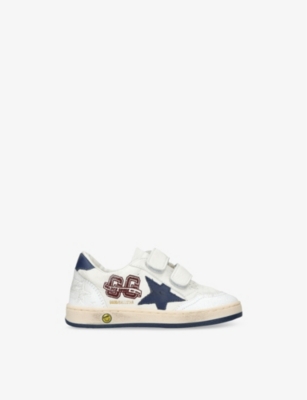 GOLDEN GOOSE KIDS' BALLSTAR LOGO-PRINT LEATHER LOW-TOP TRAINERS WHITE/NAVY