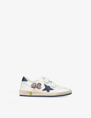 GOLDEN GOOSE WHITE/NAVY KIDS' BALLSTAR LOGO-PRINT LEATHER LOW-TOP TRAINERS