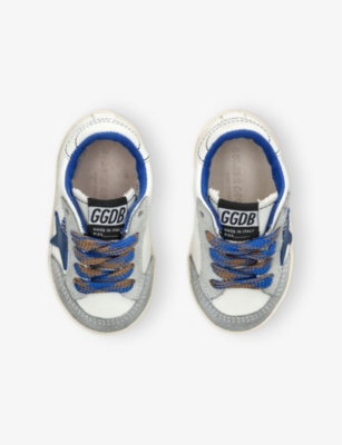 GOLDEN GOOSE WHITE/NAVY KIDS' SUPER STAR LOGO-PRINT LEATHER LOW-TOP TRAINE