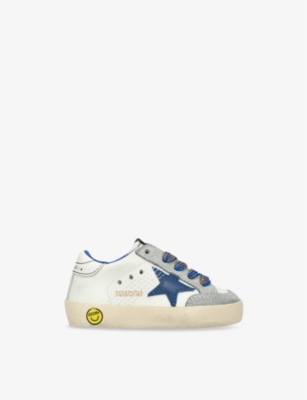 GOLDEN GOOSE WHITE/NAVY KIDS' SUPER STAR LOGO-PRINT LEATHER LOW-TOP TRAINE