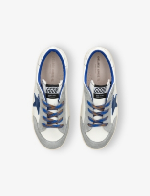 GOLDEN GOOSE WHITE/NAVY KIDS' SUPER STAR LOGO-PRINT LEATHER LOW-TOP TRAINE