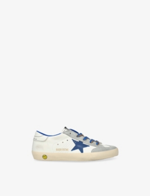 GOLDEN GOOSE WHITE/NAVY KIDS' SUPER STAR LOGO-PRINT LEATHER LOW-TOP TRAINE