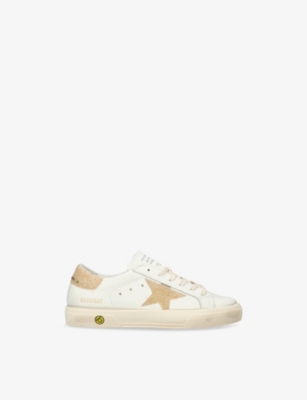 GOLDEN GOOSE WHITE/OTH KIDS' MAY GLITTER LOGO-PRINT LEATHER LOW-TOP TRAINERS