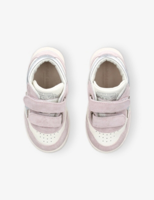 GOLDEN GOOSE PINK COMB KIDS' JUNE LOGO-PRINT LEATHER MID-TOP TRAINE