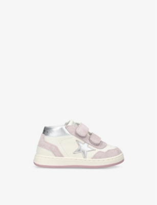 GOLDEN GOOSE PINK COMB KIDS' JUNE LOGO-PRINT LEATHER MID-TOP TRAINE