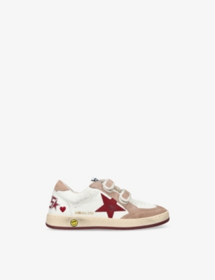 GOLDEN GOOSE WHITE/RED KIDS' BALLSTAR LOGO-PRINT LEATHER LOW-TOP TRAINE