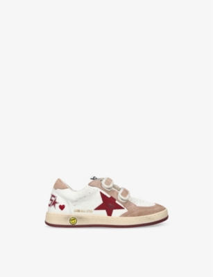 Golden Goose Leather Ball Star Sneakers In White/red