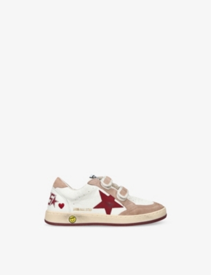 GOLDEN GOOSE WHITE/RED KIDS' BALLSTAR LOGO-PRINT LEATHER LOW-TOP TRAINERS