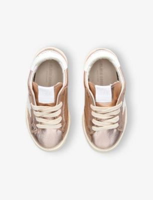 GOLDEN GOOSE BRONZE KIDS' MAY METALLIC LOGO-PRINT LEATHER LOW-TOP TRAINERS EUR 19 / 3 UK