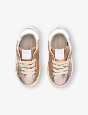 GOLDEN GOOSE BRONZE KIDS' MAY METALLIC LOGO-PRINT LEATHER LOW-TOP TRAINE