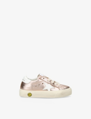 GOLDEN GOOSE BRONZE KIDS' MAY METALLIC LOGO-PRINT LEATHER LOW-TOP TRAINE