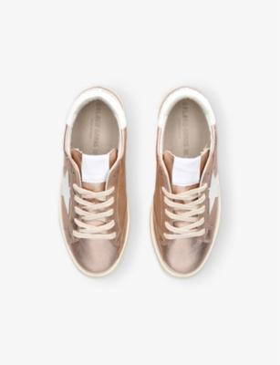 GOLDEN GOOSE BRONZE KIDS' MAY METALLIC LOGO-PRINT LEATHER LOW-TOP TRAINERS