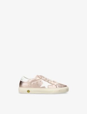 GOLDEN GOOSE BRONZE KIDS' MAY METALLIC LOGO-PRINT LEATHER LOW-TOP TRAINERS