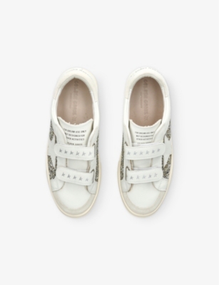 GOLDEN GOOSE WHITE/COMB KIDS' MAY SCHOOL JUNIOR GLITTER-PANEL LOW-TOP LEATHER TRAINERS EUR 38 / 5 UK