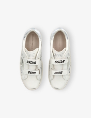 GOLDEN GOOSE WHITE/OTH KIDS' OLD SCHOOL YOUNG METALLIC-TAB LETTERING LEATHER LOW-TOP TRAINERS EUR 21 /5 UK