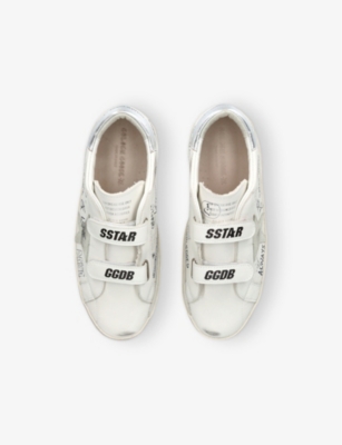 GOLDEN GOOSE WHITE/OTH KIDS' OLD SCHOOL YOUNG METALLIC-TAB LETTERING LEATHER LOW-TOP TRAINE