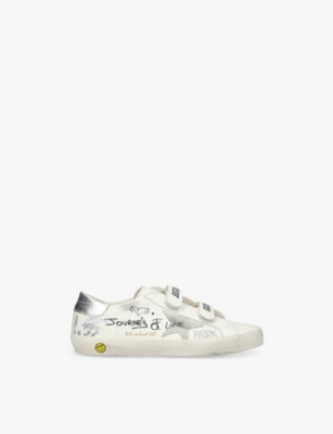 GOLDEN GOOSE WHITE/OTH KIDS' OLD SCHOOL YOUNG METALLIC-TAB LETTERING LEATHER LOW-TOP TRAINE