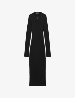 PRADA: Triangle-Logo Ribbed Knit Jersey Midi Dress