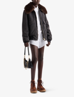 Prada Fur-collar Blouson Jacket In Black