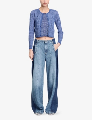 SANDRO: Glitter-Thread Cropped Knitted Cardigan