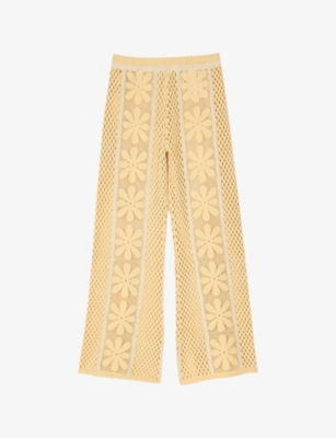 SANDRO: Floral-Pattern Crochet Knitted Trousers