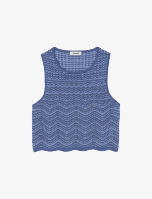 Sandro Womens Bleus Sleeveless Cropped Knitted Top In Bleus