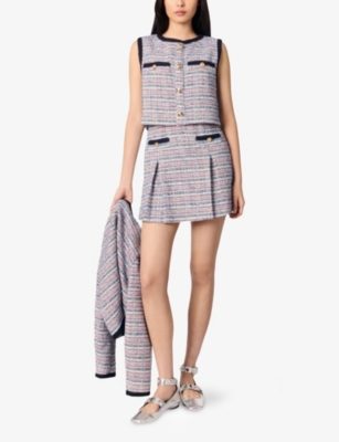 MAJE: Sleeveless Two-Piece Tweed Woven Mini Dress