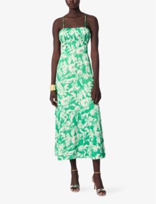 MAJE: Graphic-Print Square-Neck Woven Midi Dress