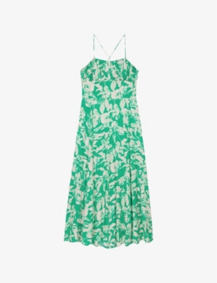 MAJE: Graphic-Print Square-Neck Woven Midi Dress