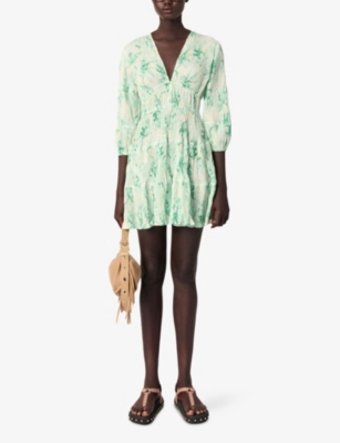 MAJE: Graphic-Print V-Neck Woven Mini Dress