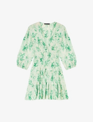 MAJE: Graphic-Print V-Neck Woven Mini Dress