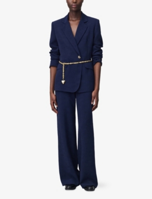 Claudie Pierlot Womens Navy Single-breasted Notch-lapel Woven Blazer