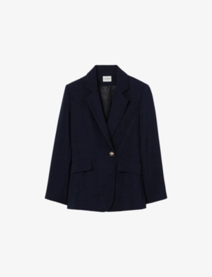 Claudie Pierlot Womens Navy Single-breasted Notch-lapel Woven Blazer