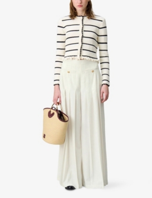 Claudie Pierlot Womens Naturels Wide-leg Pleated Woven Trousers In Naturels