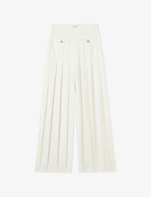 Claudie Pierlot Womens Naturels Wide-leg Pleated Woven Trousers In Naturels