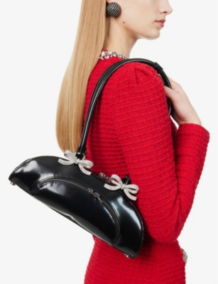 SELF-PORTRAIT: Bow-Embellished Curved Leather Shoulder Bag